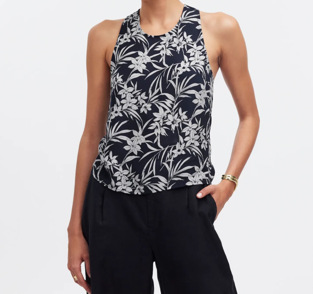 Madewell NWT Crisscross-Back Sleeveless Top in Floral Cupro-Blend Size 8